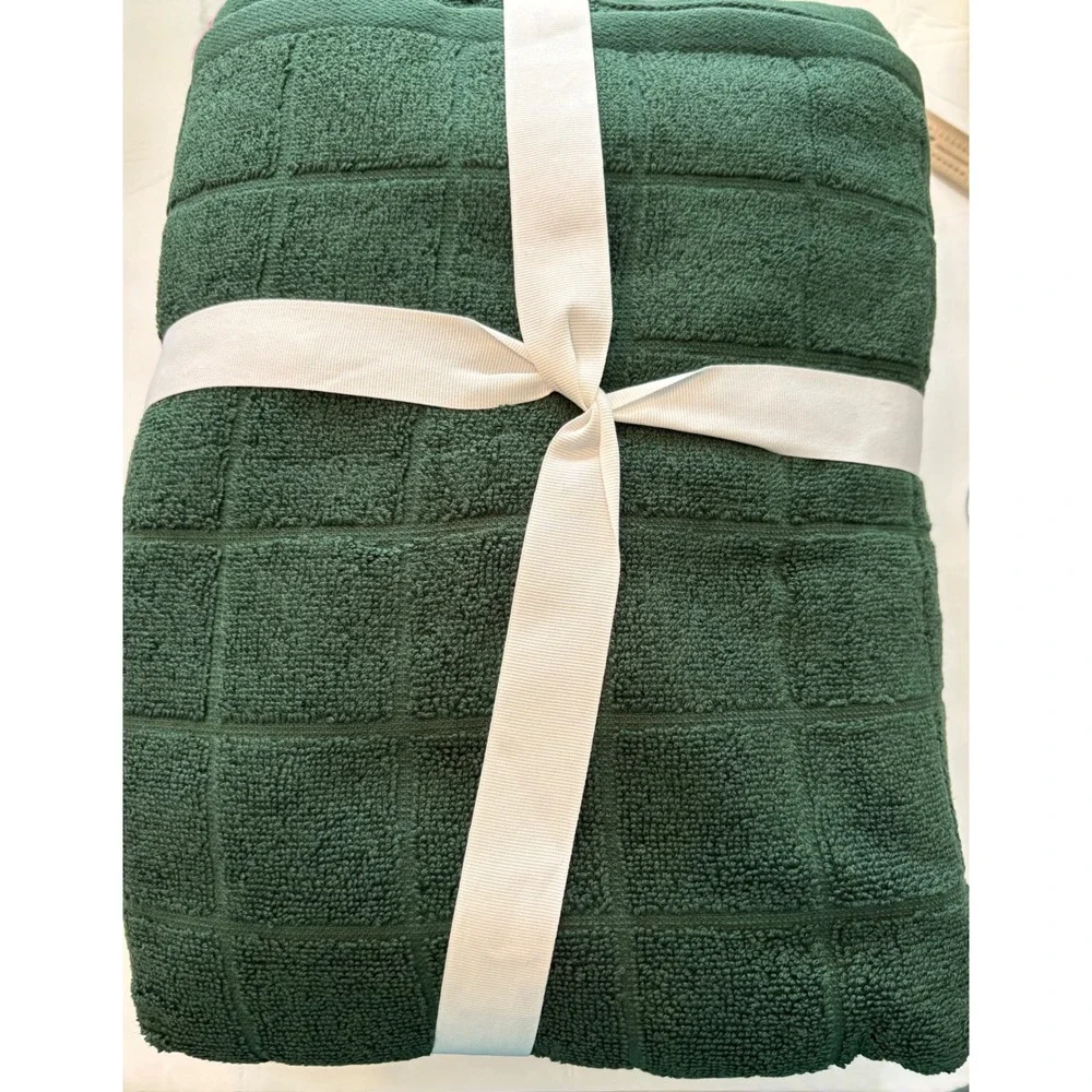Room Essentials 6 Piece Bath Towel Set Green White Windowpane Plaid 100% Cotton‎